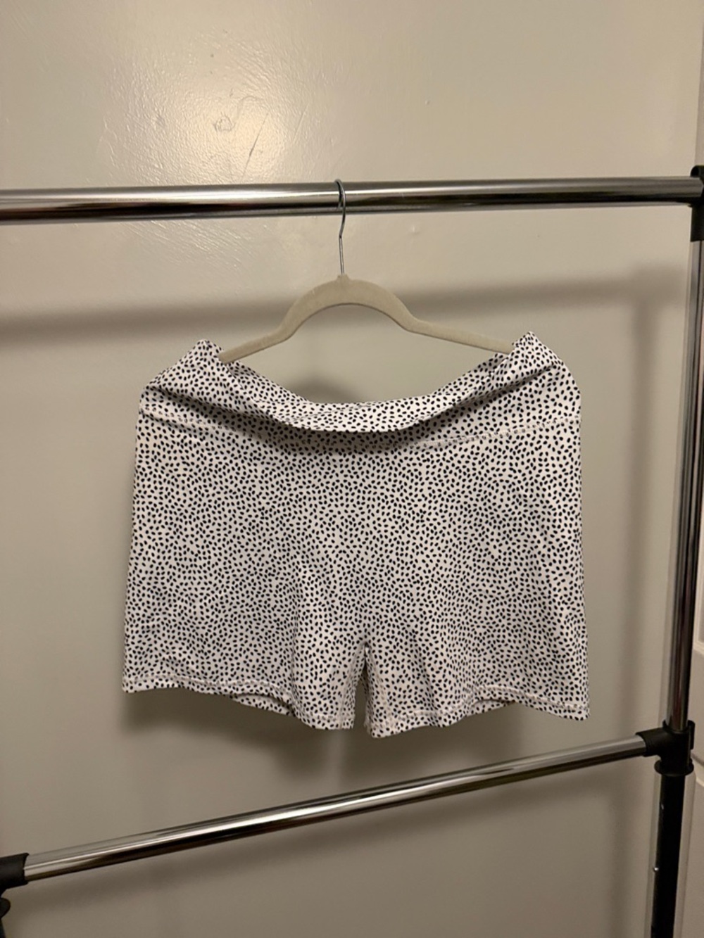 BuffBunny White Shorts with Black Speckle Print